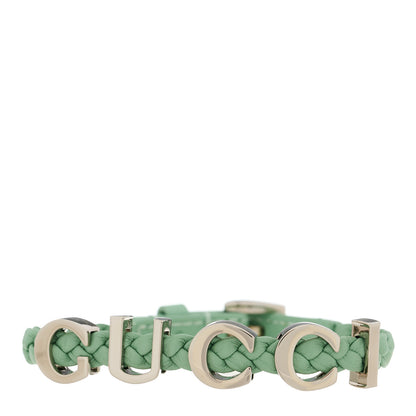 Gucci Calfskin Braided 'Gucci' Logo Bracelet S Green Silver 1 of 5
