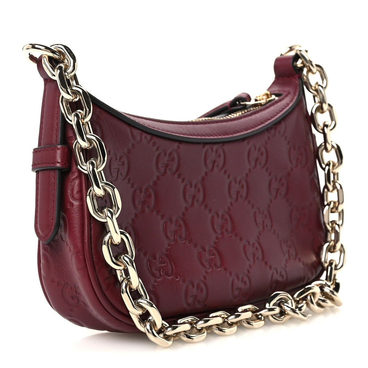 Gucci Lambskin Embossed Mini GG Half Moon Shoulder Bag Rosso Ancora 2 of 9