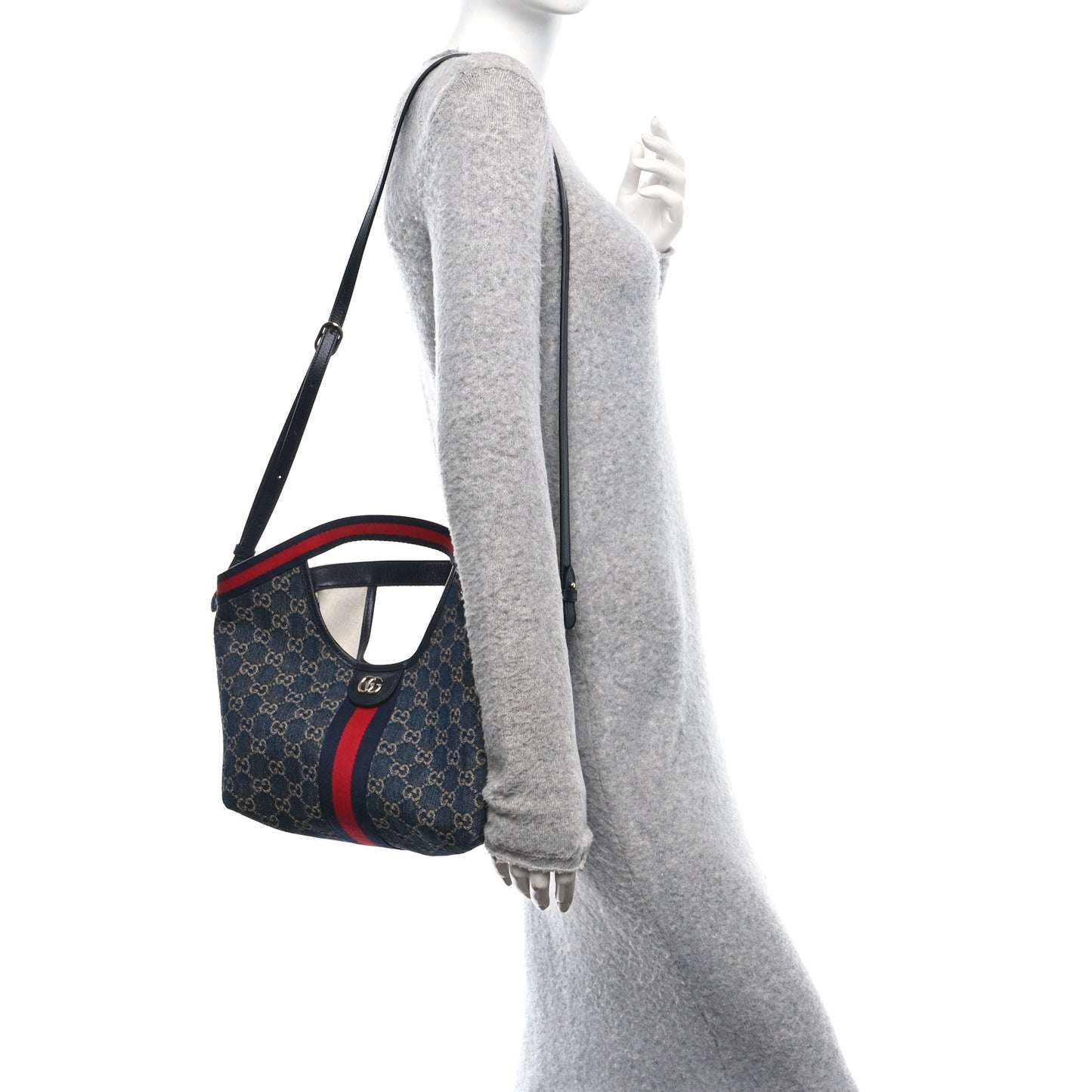 GG Monogram Denim Small Giglio Tote Blue White