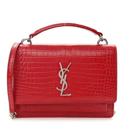 Saint Laurent Calfskin Crocodile Embossed Monogram Sunset Chain Wallet Rouge Eros 1 of 10