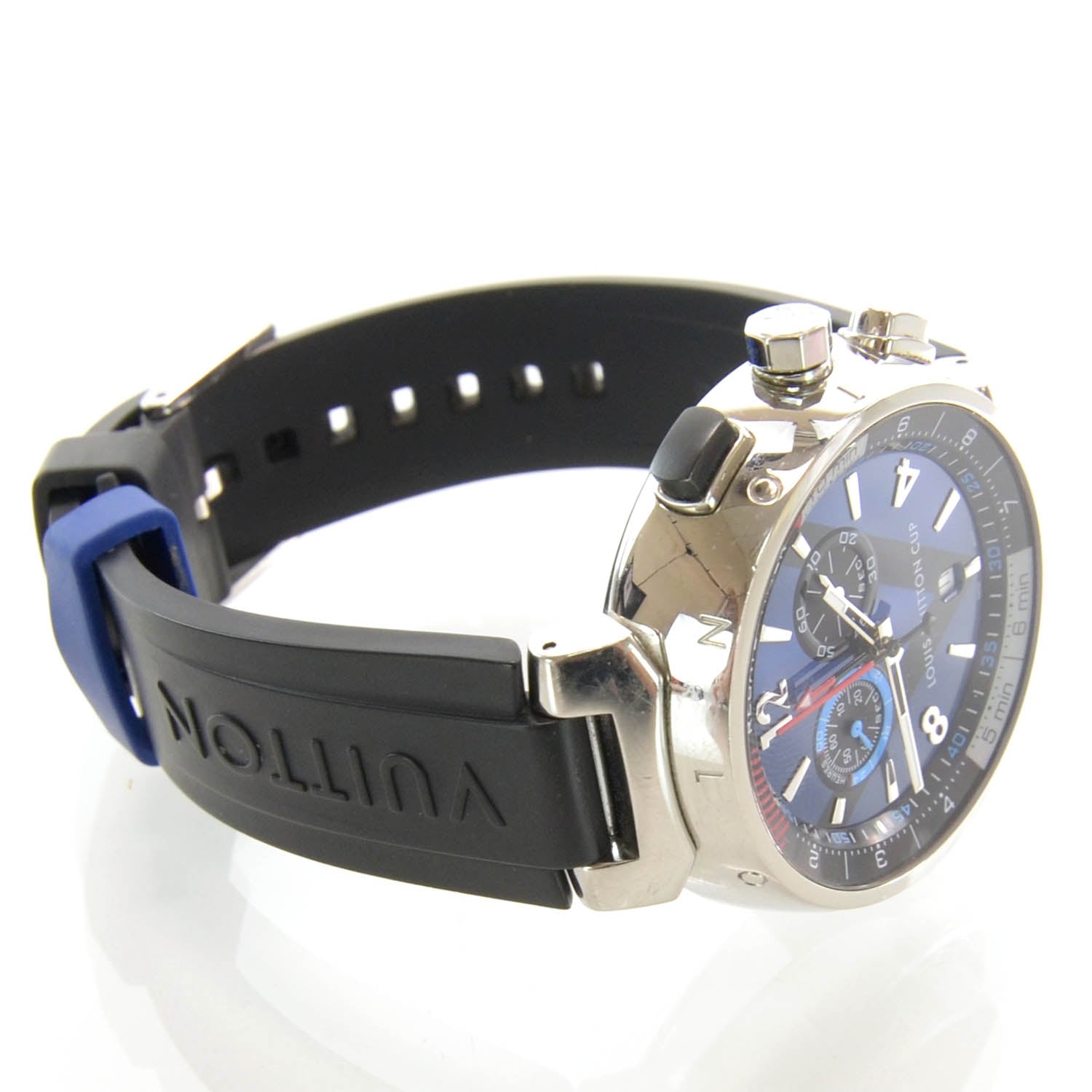 Louis Vuitton Stainless Steel Rubber 44mm Tambour Regatta Quartz Watch Blue 3 of 5