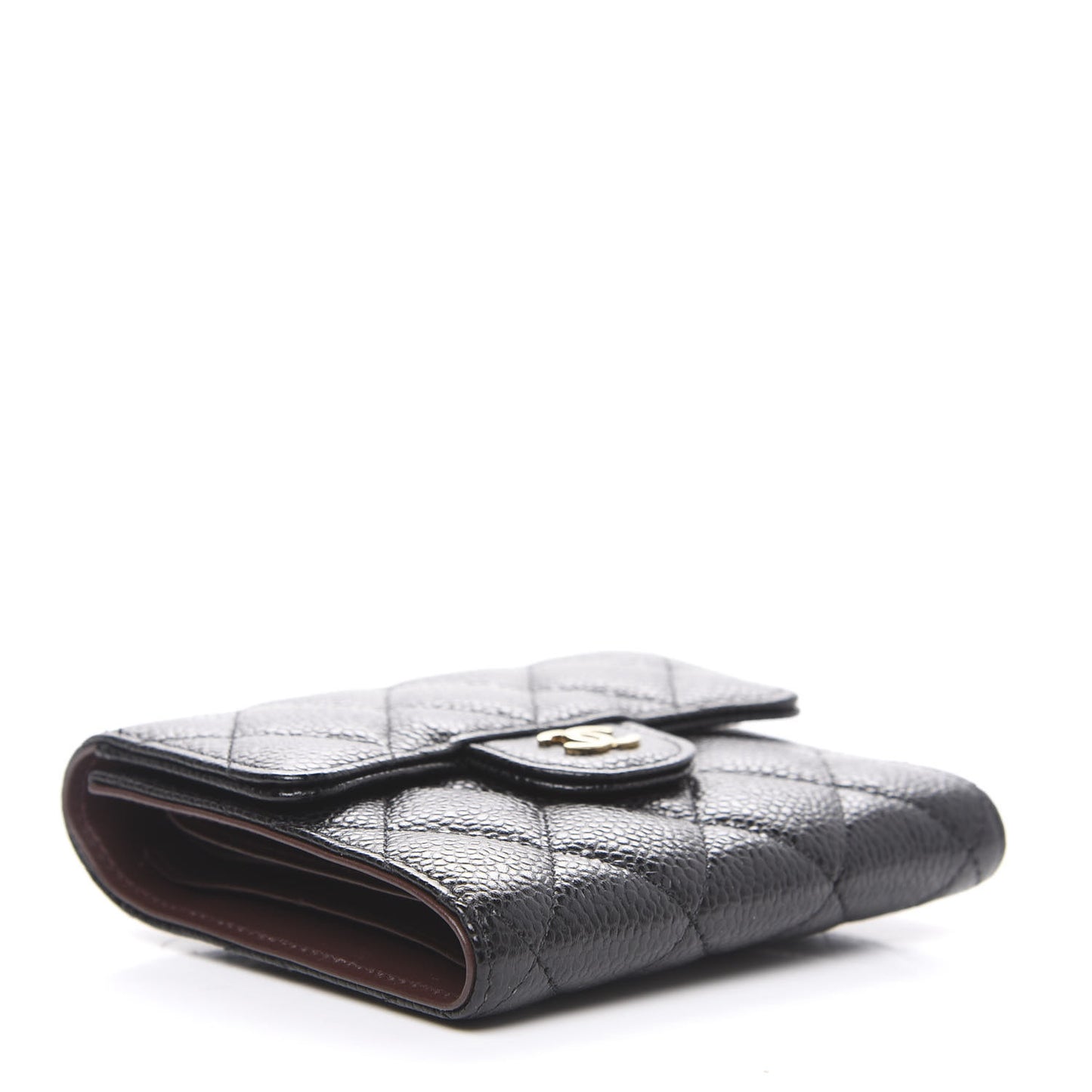 Caviar Quilted Compact Flap Wallet Black
