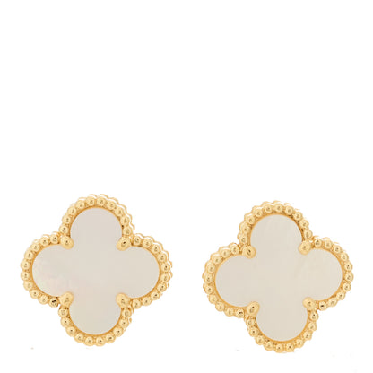 Van Cleef & Arpels 18K Yellow Gold Mother of Pearl Vintage Alhambra Earrings 1 of 5
