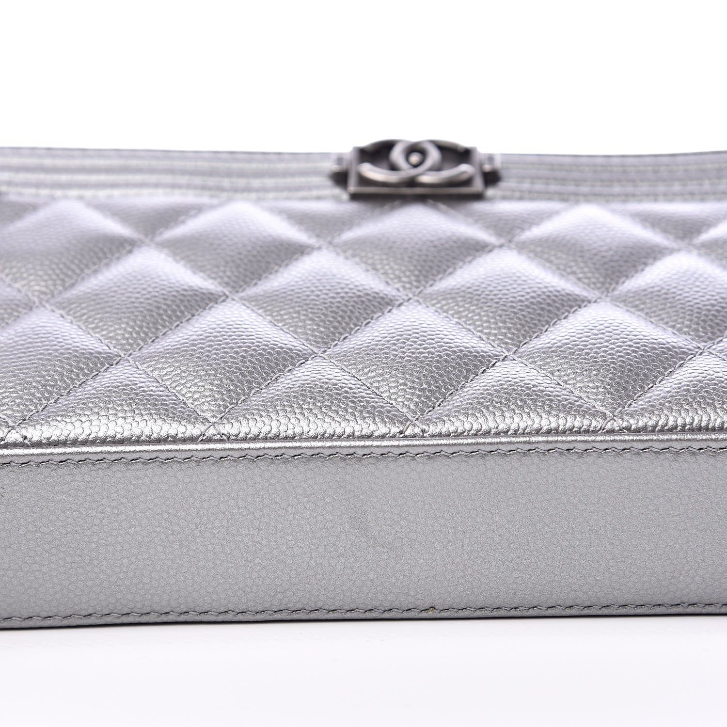 Chanel Metallic Caviar Quilted Small Boy Clutch With Chain Silver 11 of 14
