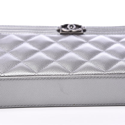 Chanel Metallic Caviar Quilted Small Boy Clutch With Chain Silver 11 of 14