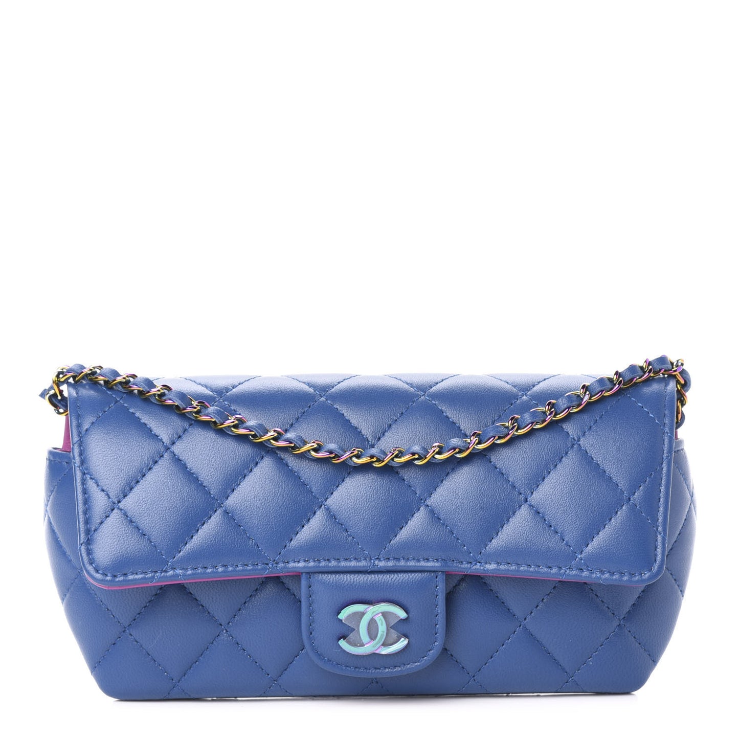 Lambskin Quilted Glasses Case With Chain Blue Purple