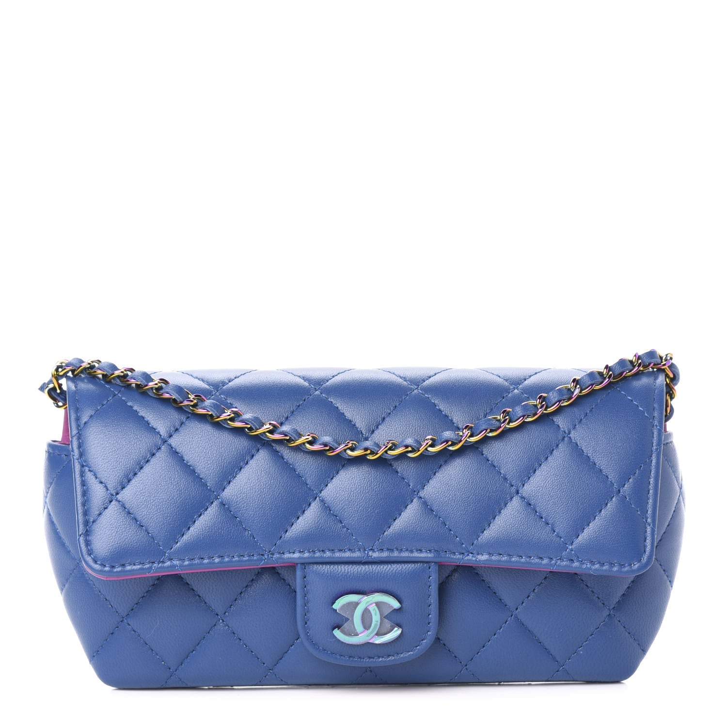 Chanel Lambskin Quilted Glasses Case With Chain Blue Purple 1 of 12