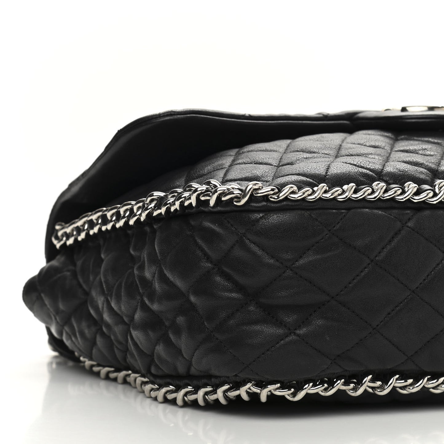 Washed Lambskin Quilted Maxi Chain Around Flap Black