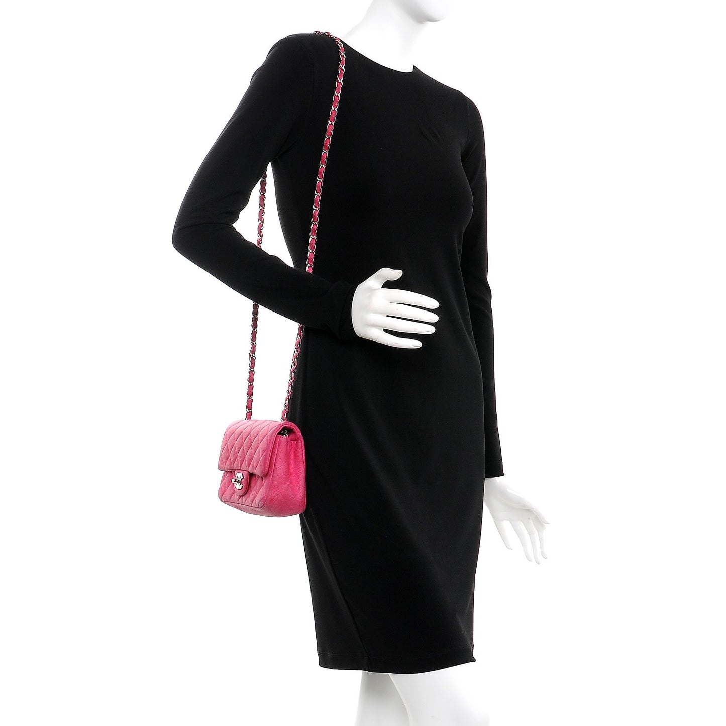 Iridescent Caviar Quilted Mini Rectangular Flap Pink