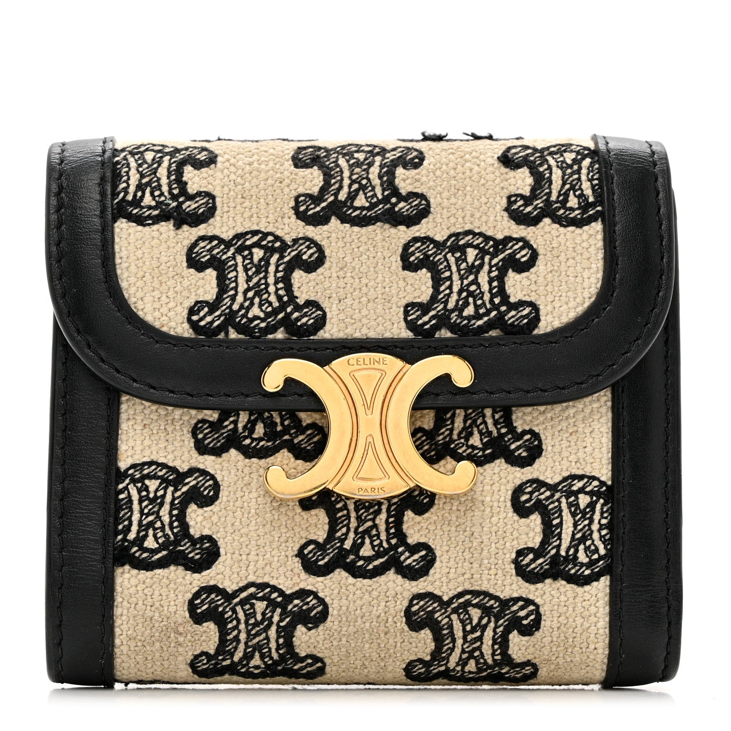 Celine Calfskin Triomphe Canvas Small Triomphe Wallet Black 1 of 9