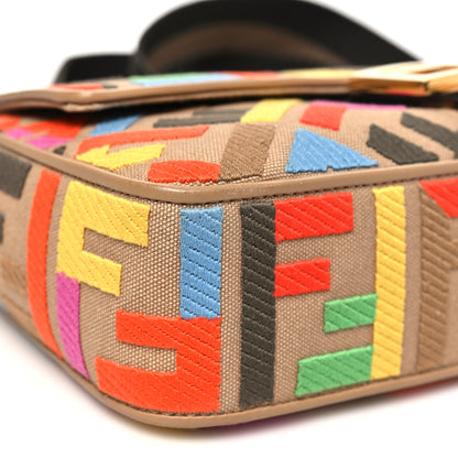 Fendi Canvas Vitello King FF Multicolor Embroidered Baguette Multicolor Cuoio 9 of 10