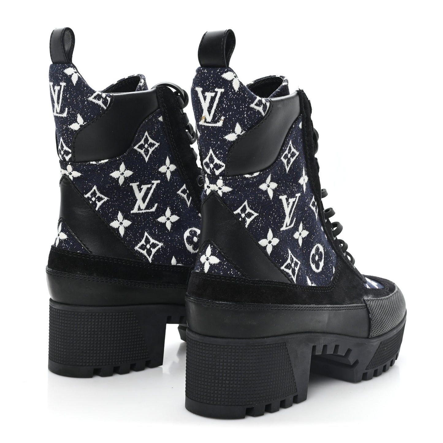 Calfskin Monogram Denim Laureate Platform Desert Boots 37 Navy Blue