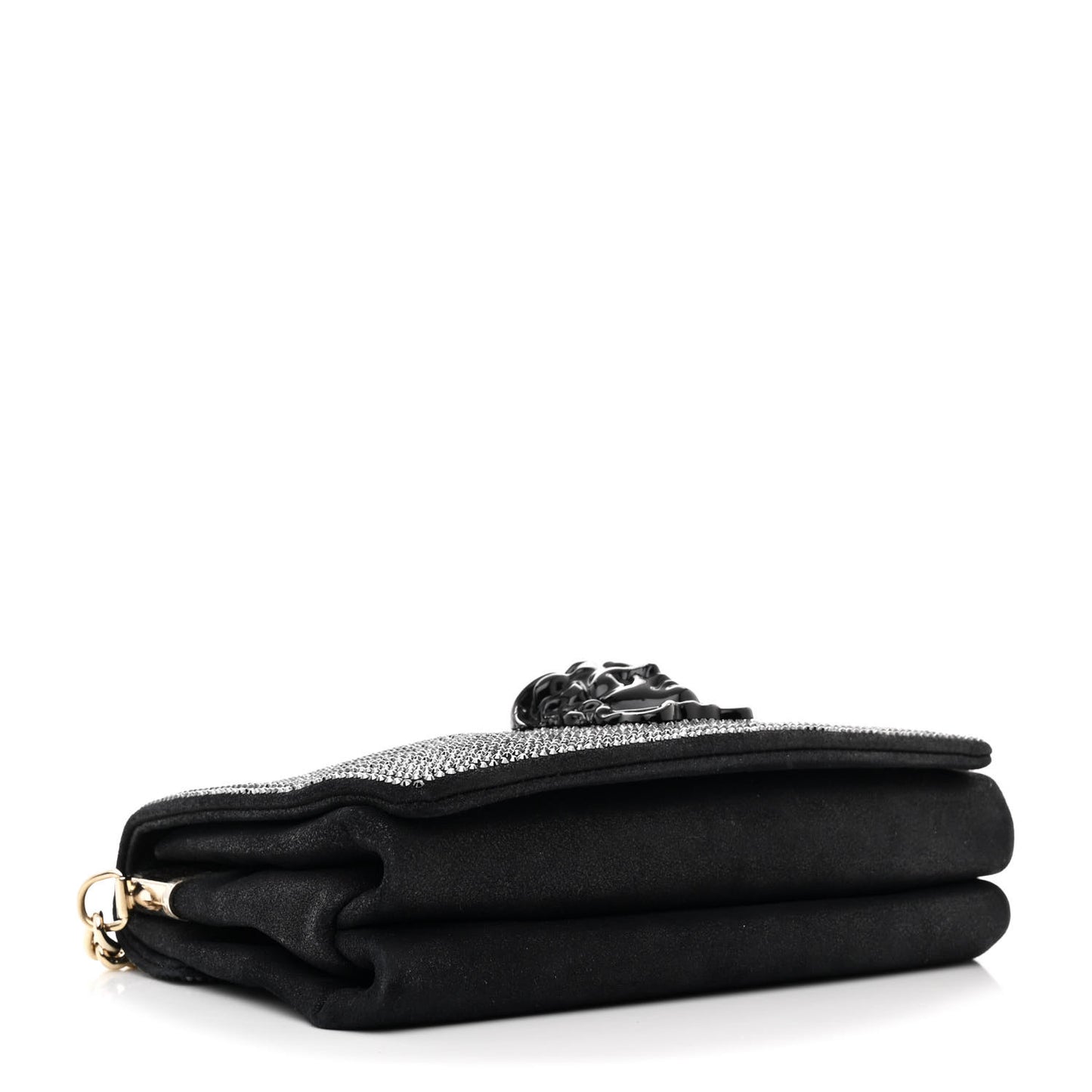 Suede Crystal Medusa Sultan Evening Bag Black