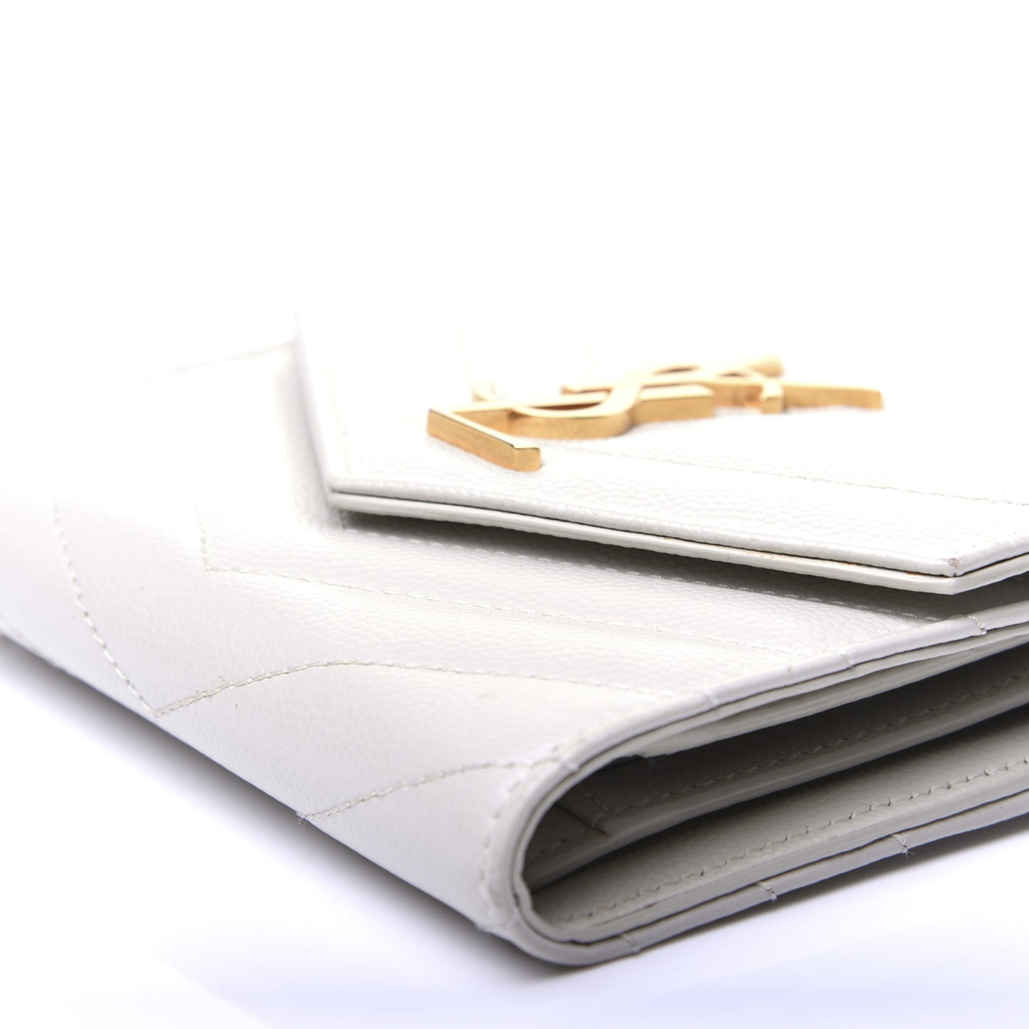 Grain De Poudre Matelasse Chevron Monogram Compact Tri Fold Wallet Crema Soft