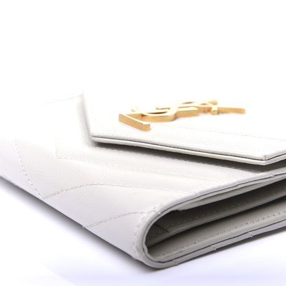 Saint Laurent Grain De Poudre Matelasse Chevron Monogram Compact Tri Fold Wallet Crema Soft 7 of 8