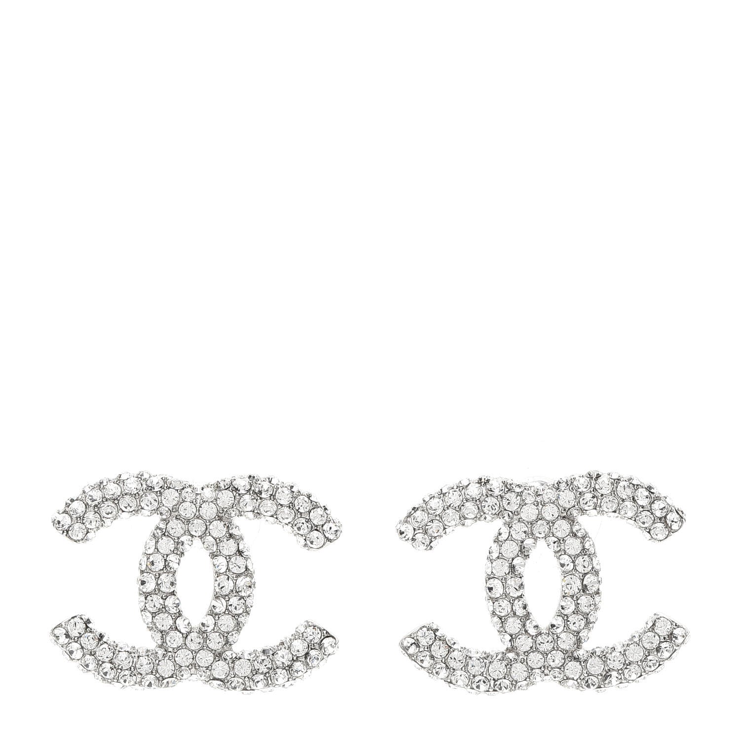 Chanel Crystal CC Treasure Chest Earrings Silver 1 of 5