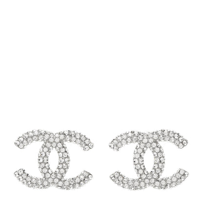 Chanel Crystal CC Treasure Chest Earrings Silver 1 of 5
