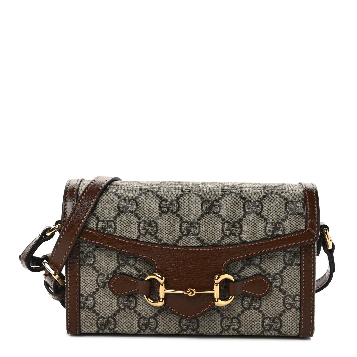Gucci GG Supreme Monogram Mini Horsebit 1955 Shoulder Bag Beige Brown Sugar 1 of 9