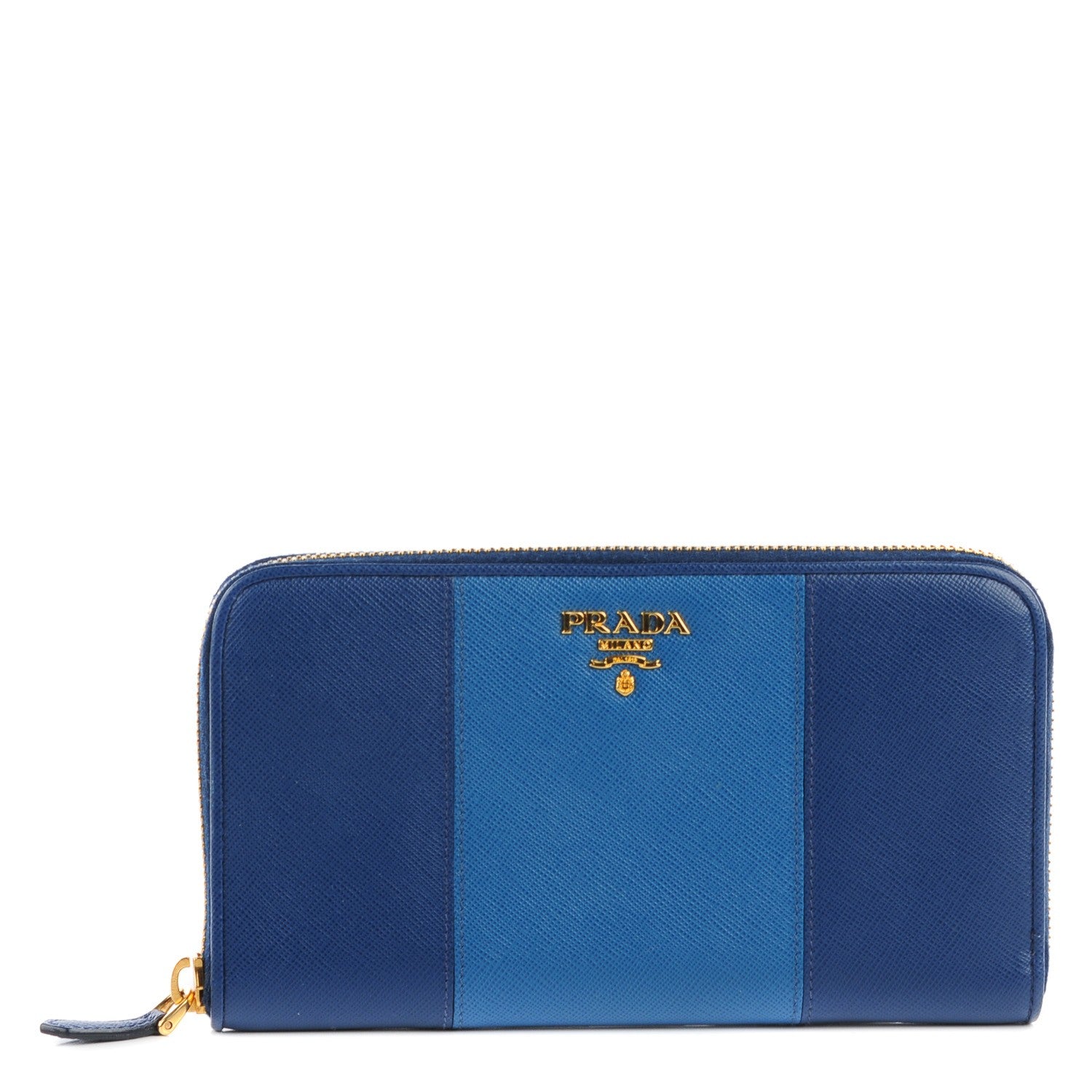 Prada Saffiano Bi-Color Metal Zip Around Wallet Cobalto Bleuette 1 of 9