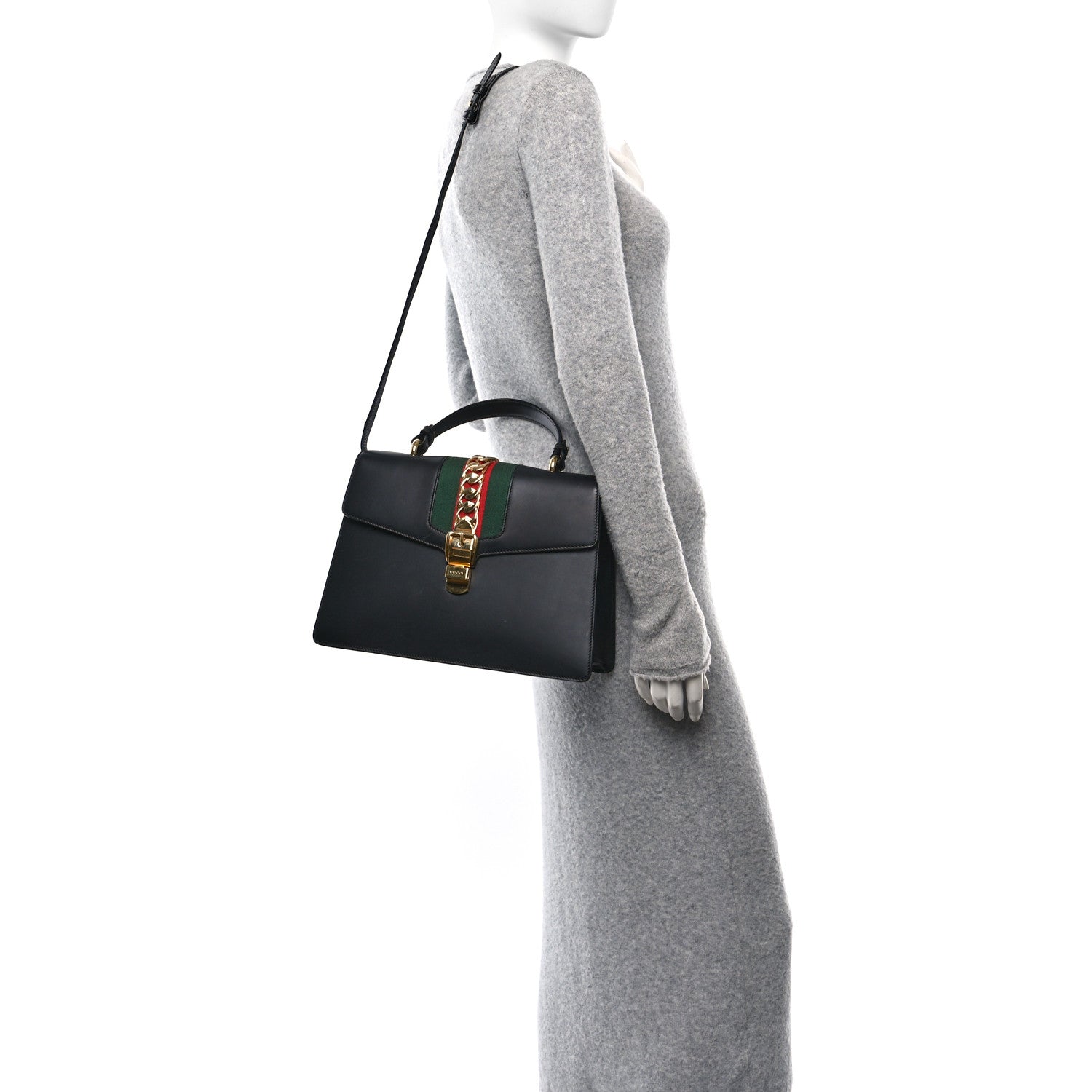 Gucci Calfskin Medium Sylvie Top Handle Bag Black 2 of 10