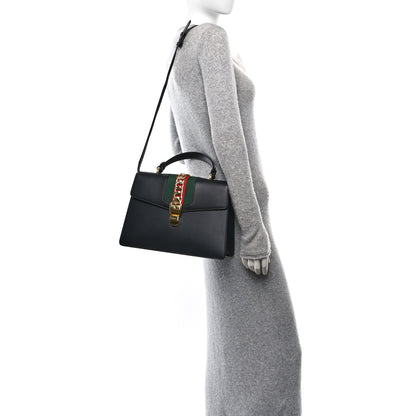 Gucci Calfskin Medium Sylvie Top Handle Bag Black 2 of 10