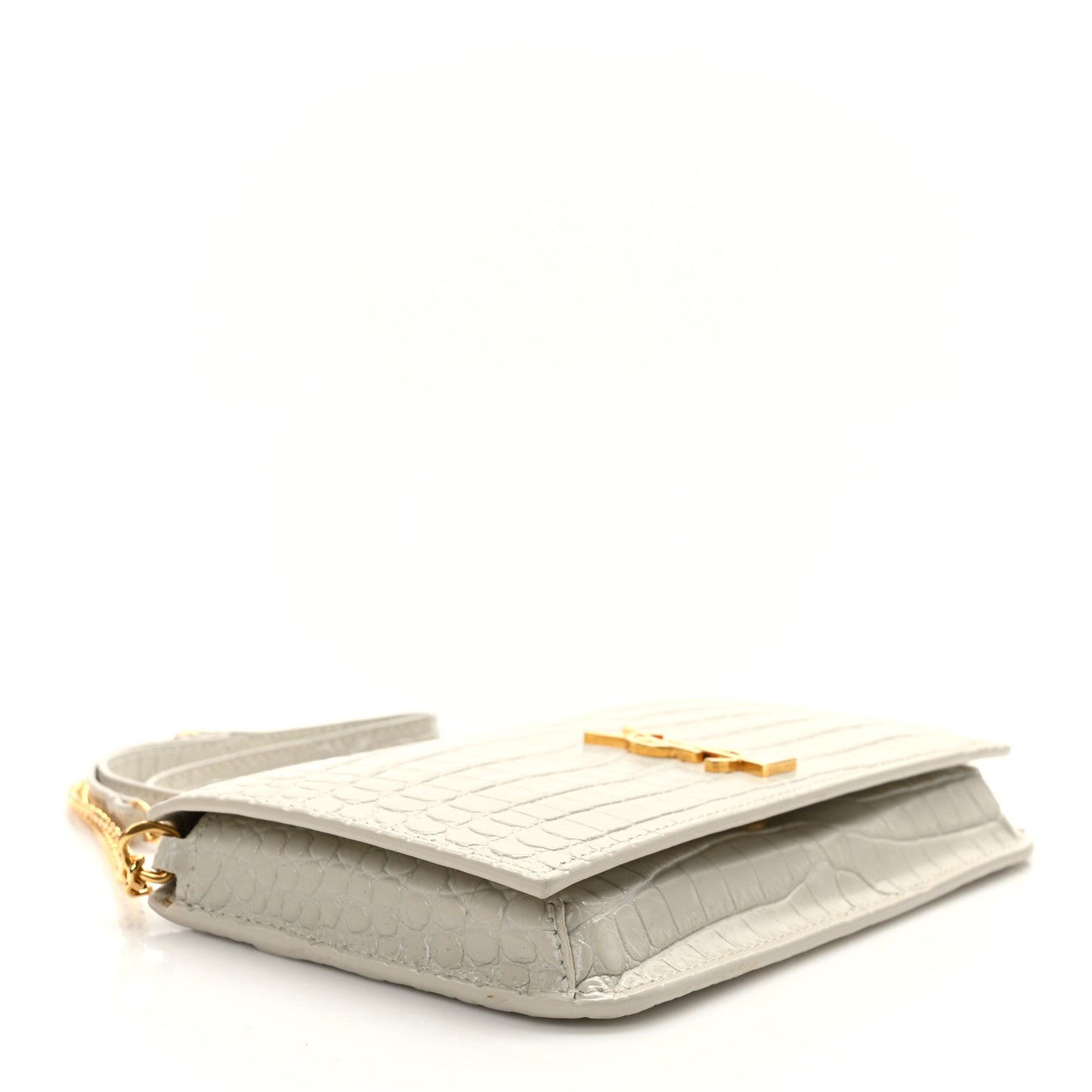Crocodile Embossed Monogram Phone Holder Crossbody Blanc Vintage