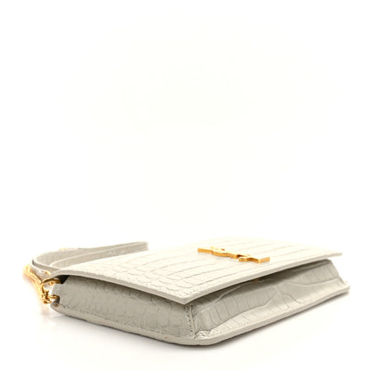 Saint Laurent Crocodile Embossed Monogram Phone Holder Crossbody Blanc Vintage 4 of 8