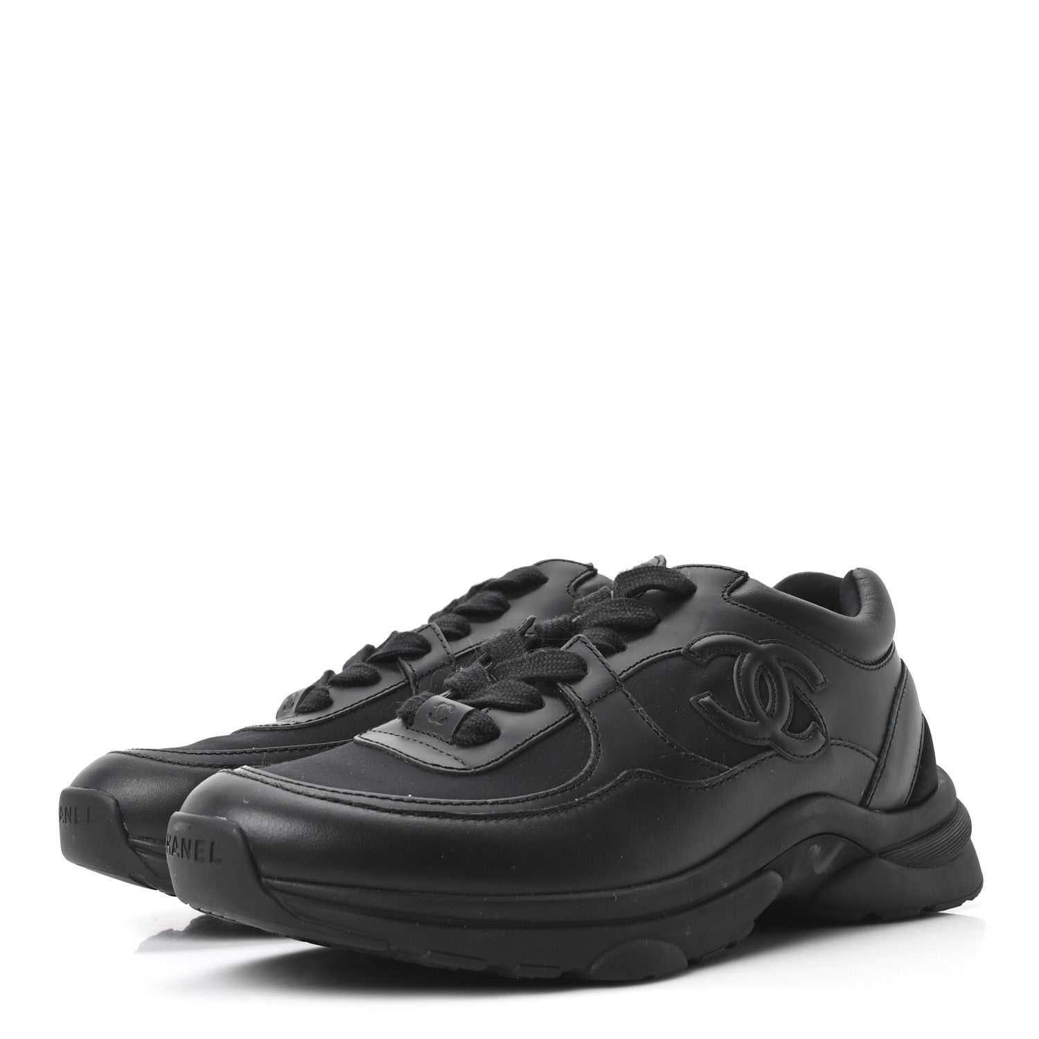 Chanel Lambskin Fabric CC Uniform Sneakers 38.5 Black 4 of 10