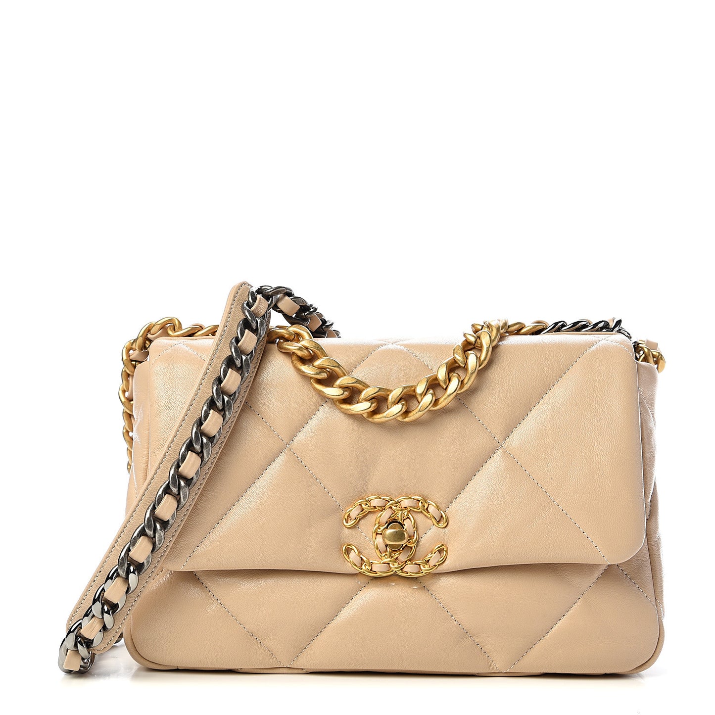 Lambskin Quilted Medium 19 Flap Beige