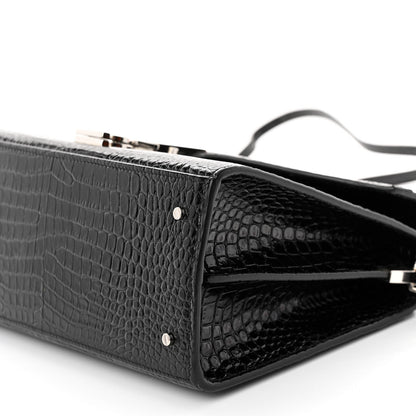 Saint Laurent Calfskin Crocodile Embossed Medium Classic Monogram Cassandra Top Handle Black 9 of 9
