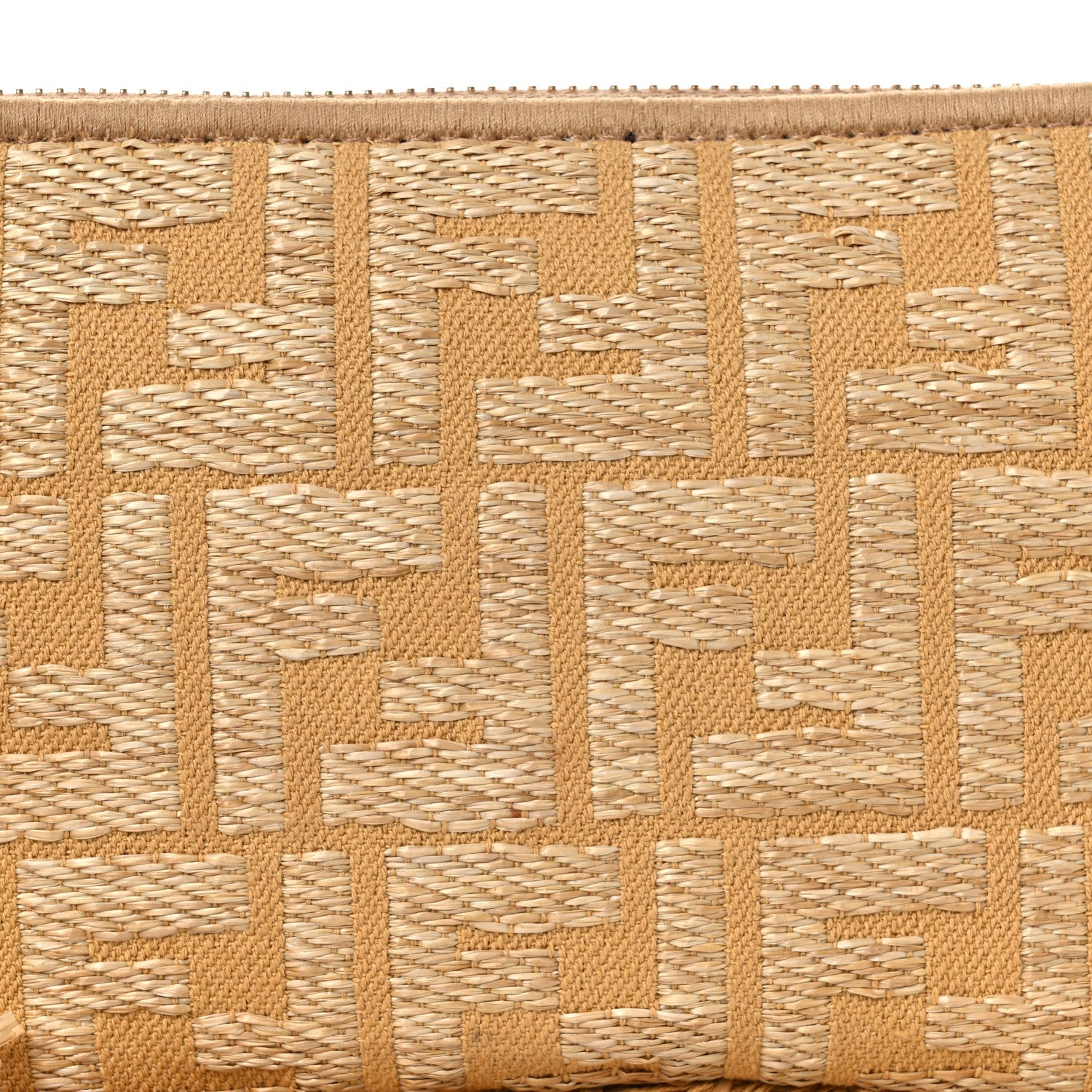 Fendi Raffia Fringe FF Embroidered Baguette Pouch Natural Dark Honey 8 of 10