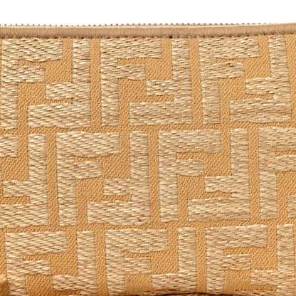Fendi Raffia Fringe FF Embroidered Baguette Pouch Natural Dark Honey 8 of 10
