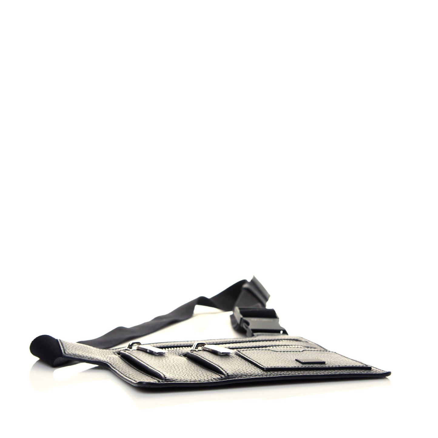 Grained Calfskin Palermo Angular Multi-Zip Flat Belt Bag Black