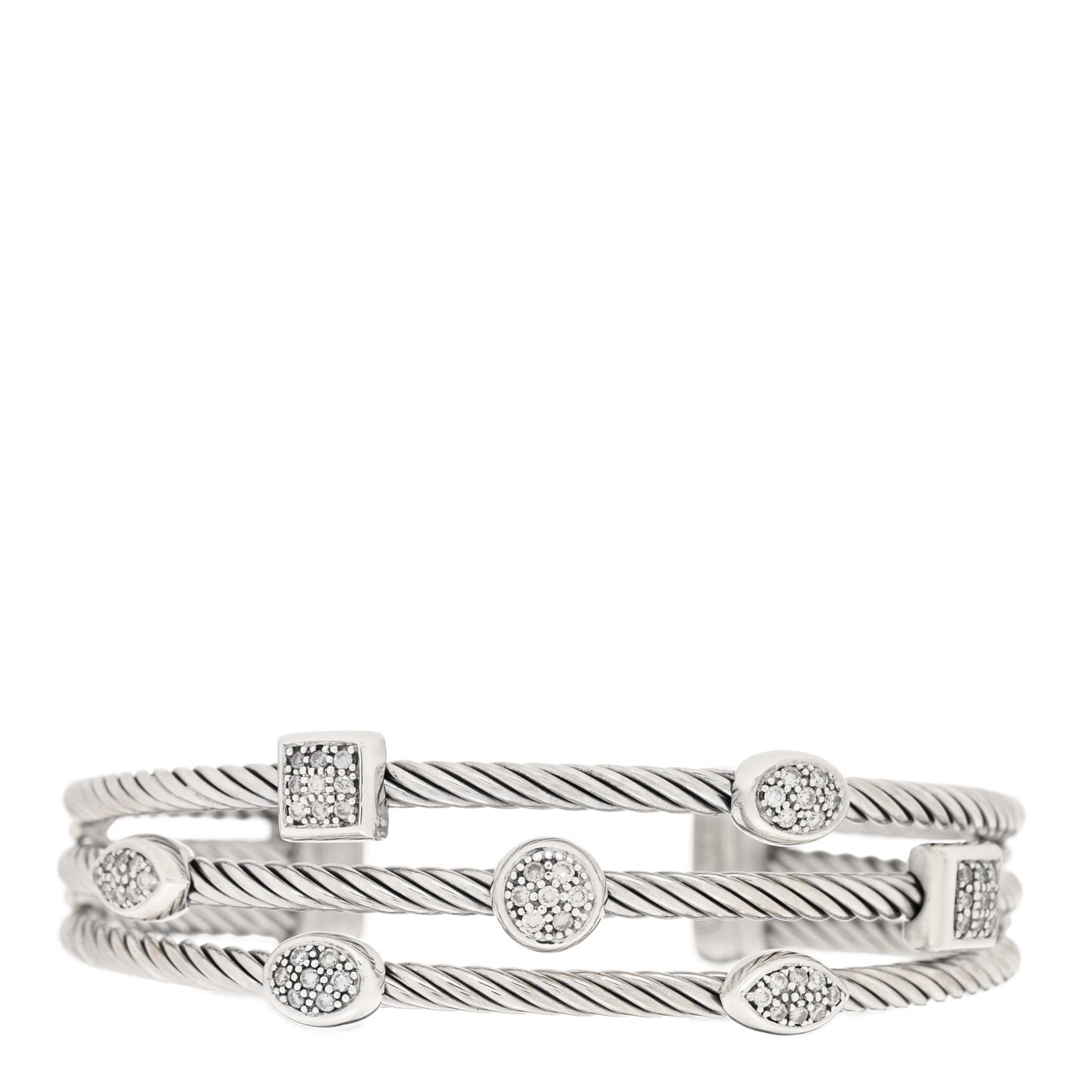 Sterling Silver Diamond Three Row Confetti Cuff Bracelet