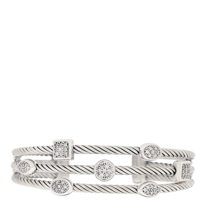 David Yurman Sterling Silver Diamond Three Row Confetti Cuff Bracelet 1 of 3