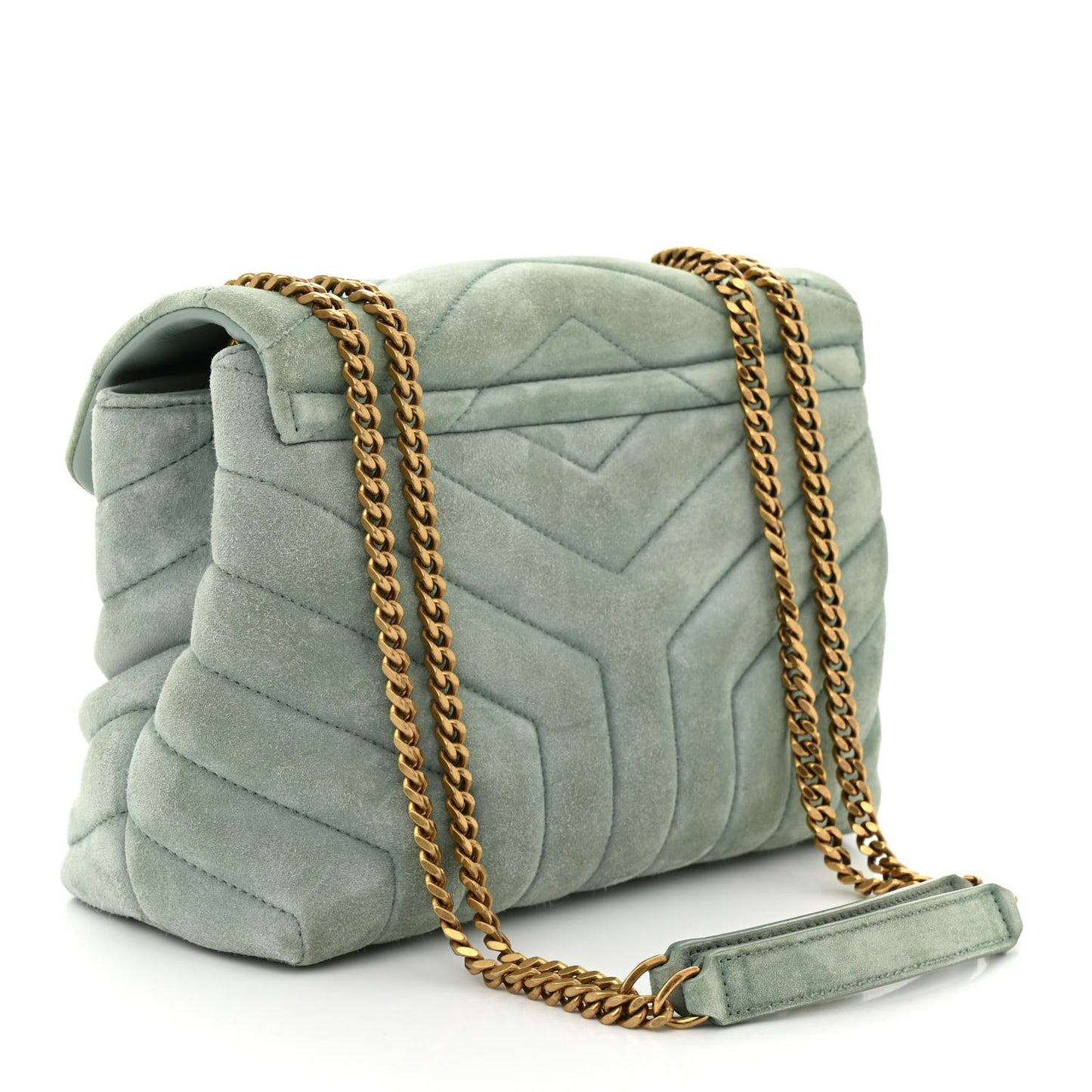 Suede Calfskin Y Quilted Monogram Small Loulou Chain Satchel Vert Opaline