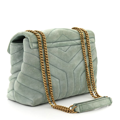 Saint Laurent Suede Calfskin Y Quilted Monogram Small Loulou Chain Satchel Vert Opaline 3 of 11