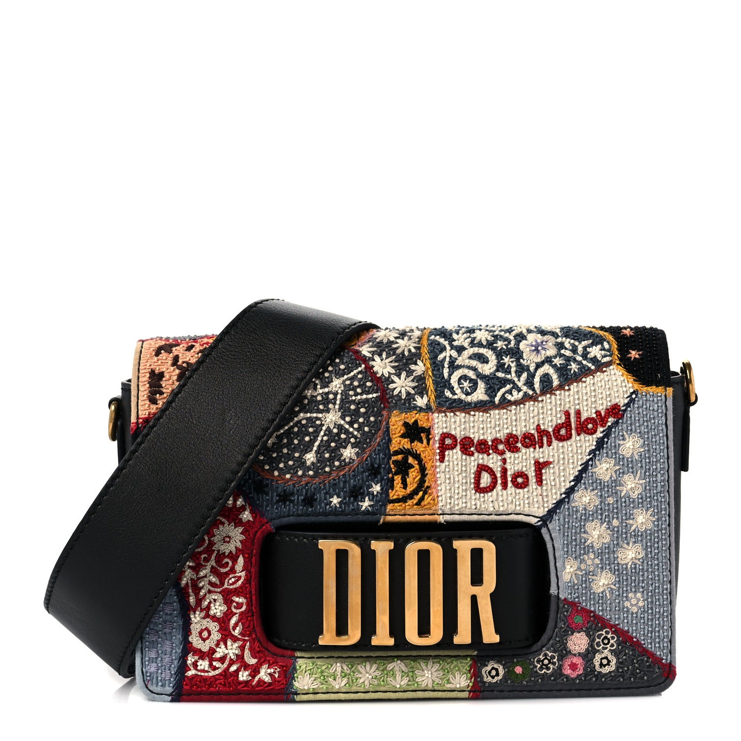 Canvas Embroidered Peace and Love Dio(r)evolution Flap Bag Multicolor
