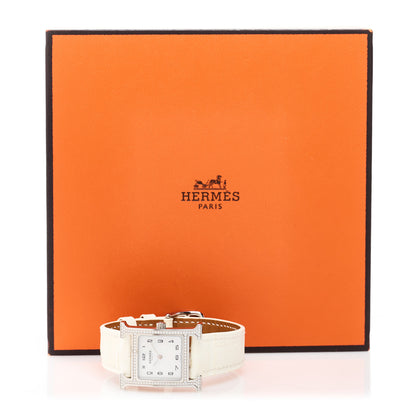 Hermes Stainless Steel Alligator Diamond Bezel Mother of Pearl 21mm Heure H Hour Quartz Watch Blanc 5 of 5