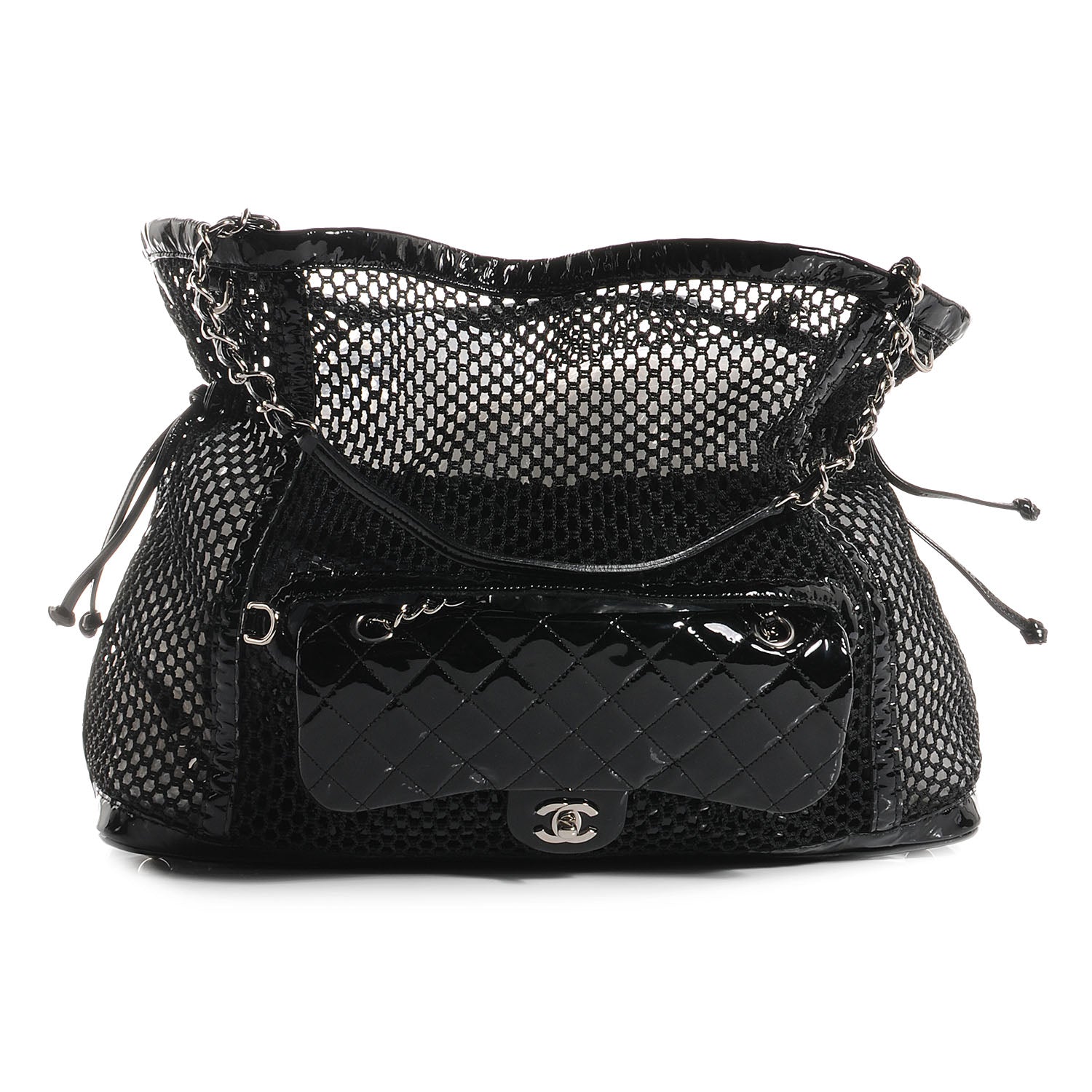 Chanel Patent Net Large La Madrague Tote Black 1 of 9