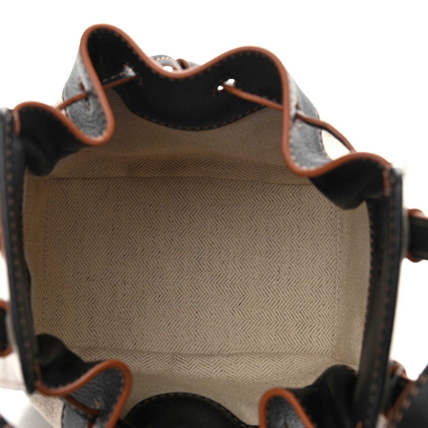 Calfskin Linen Mini Hammock Shoulder Bag Light Oat Black
