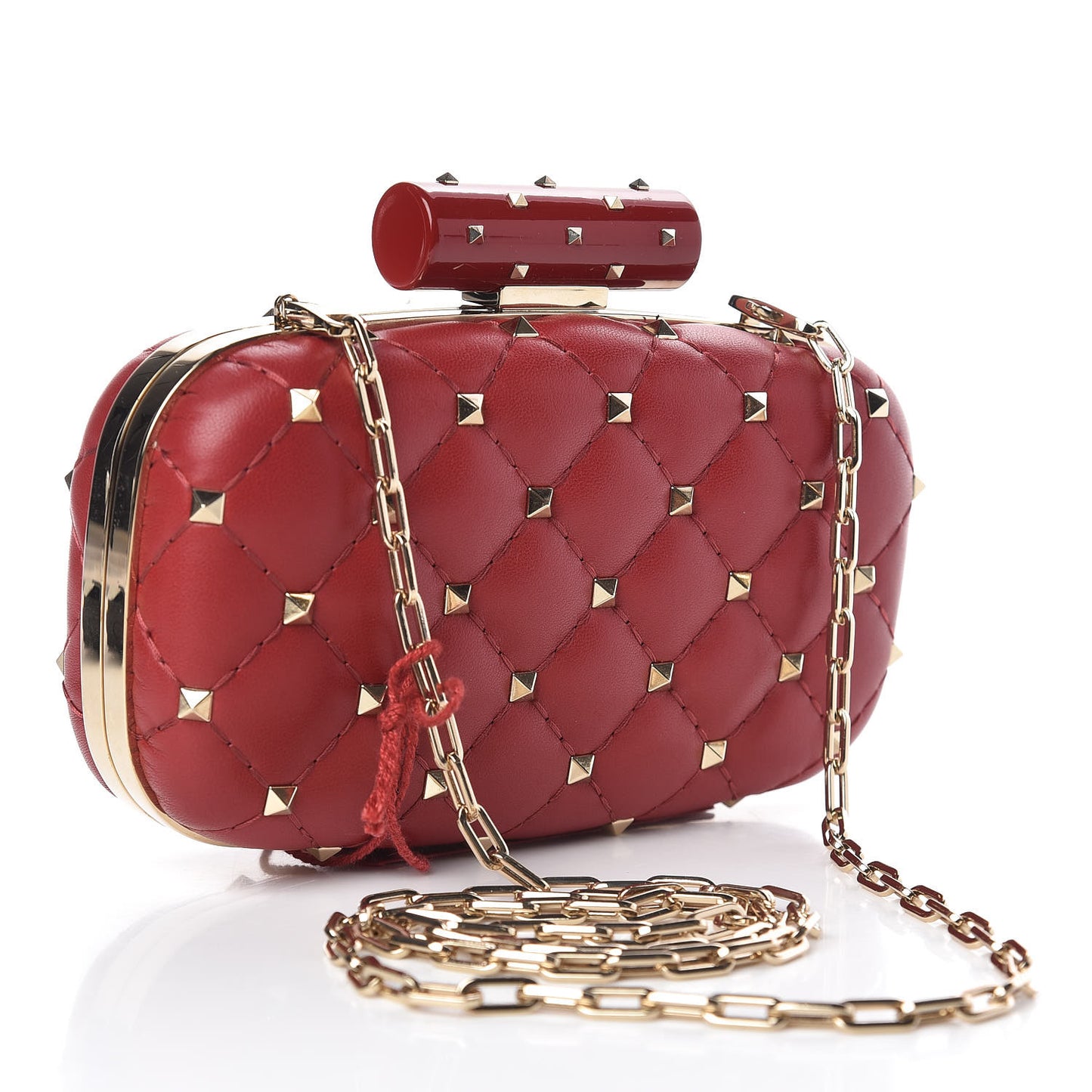 Nappa Rockstud Spike Minaudiere Clutch Rosso Valentino