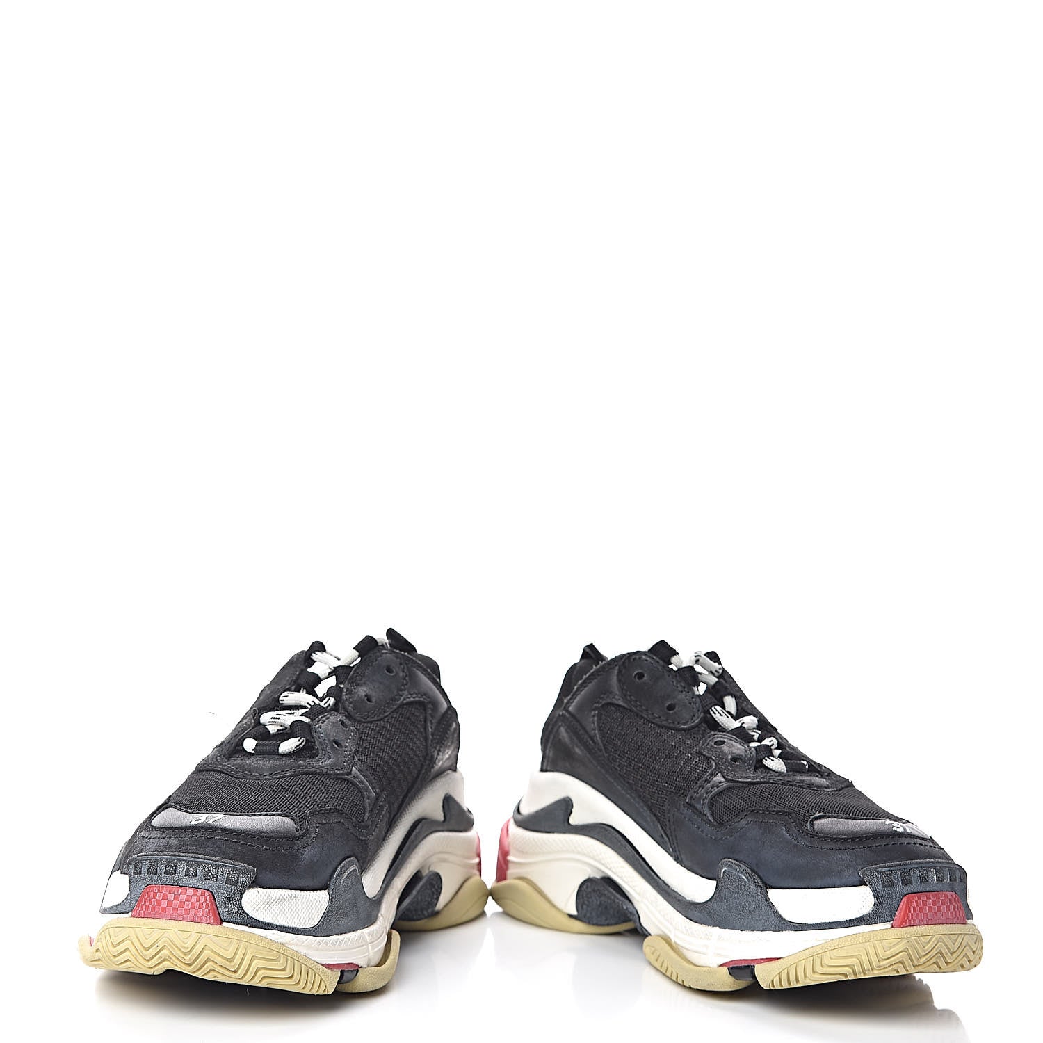 Balenciaga Fabric Mesh Washed Effect Womens Triple S Sneakers 37 Black Red 6 of 11