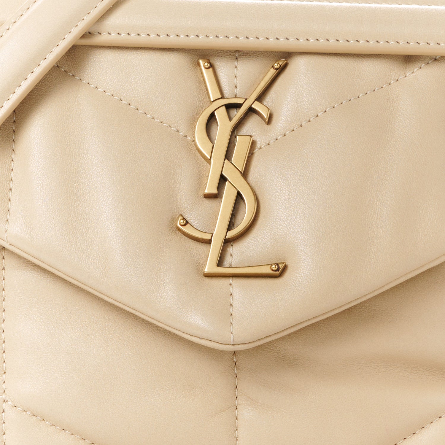Saint Laurent Lambskin Quilted Small Loulou Puffer Monogram Chain Satchel Dark Beige 9 of 11