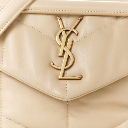 Saint Laurent Lambskin Quilted Small Loulou Puffer Monogram Chain Satchel Dark Beige 9 of 11