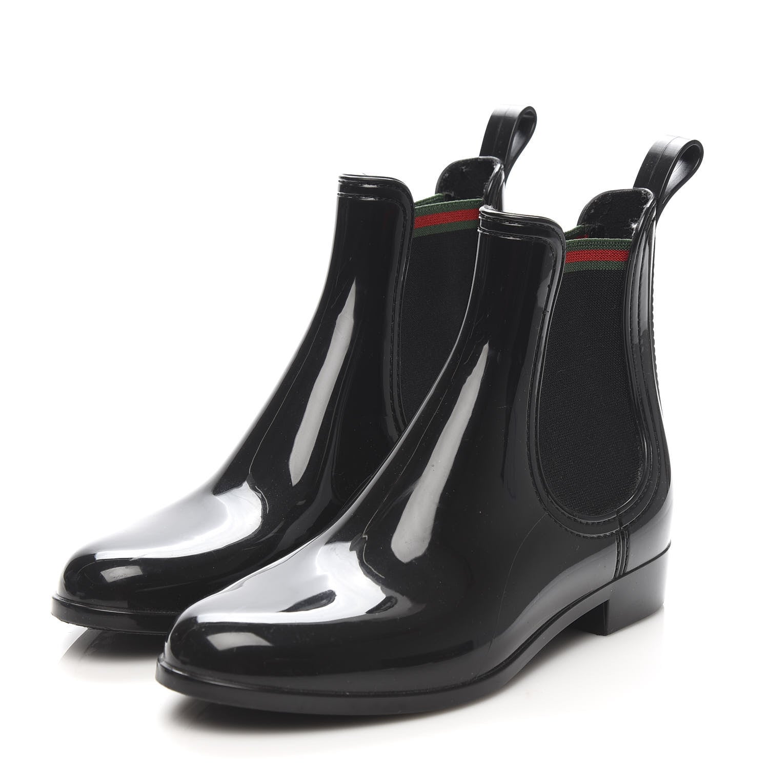 Gucci Rubber Womens Web Ankle Boots 8 Black 3 of 7