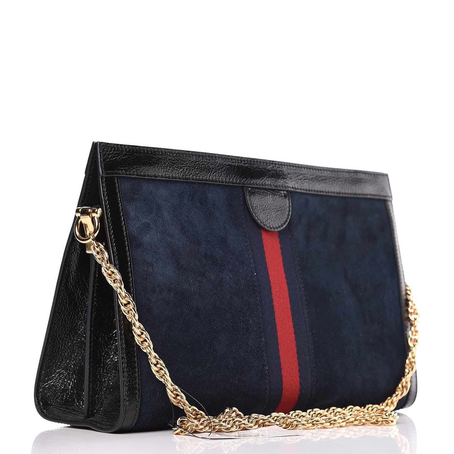 Suede Patent Web Dragon Embroidered Medium Ophidia Chain Shoulder Bag Blue Multicolor Black