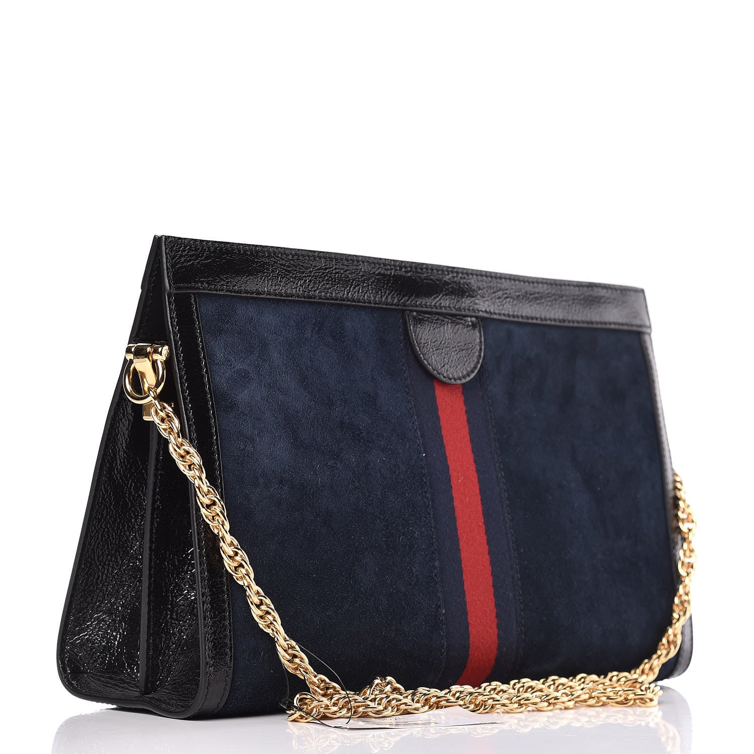 Gucci Suede Patent Web Dragon Embroidered Medium Ophidia Chain Shoulder Bag Blue Multicolor Black 3 of 14