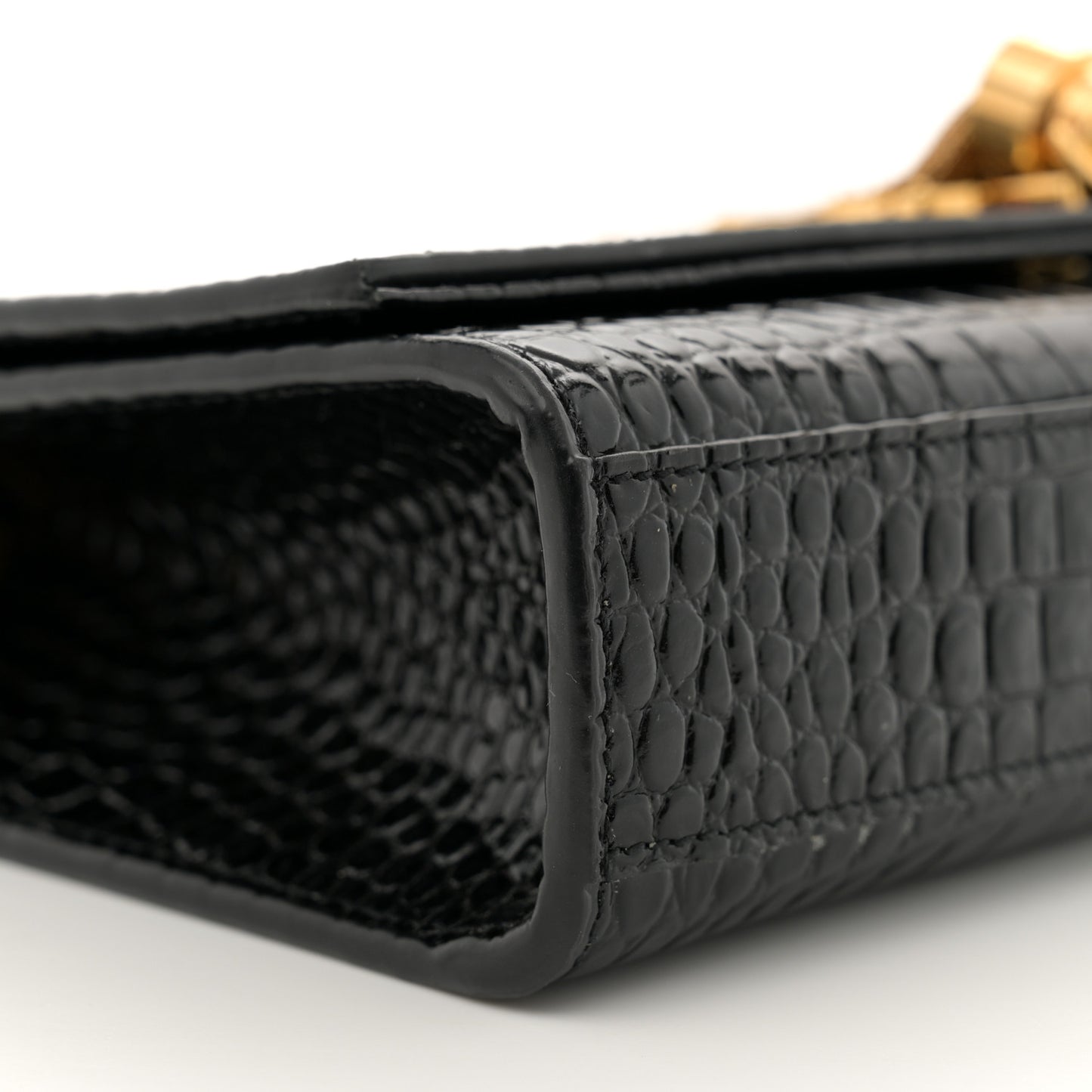 Calfskin Crocodile Embossed Medium Classic Monogram Kate Tassel Satchel Black
