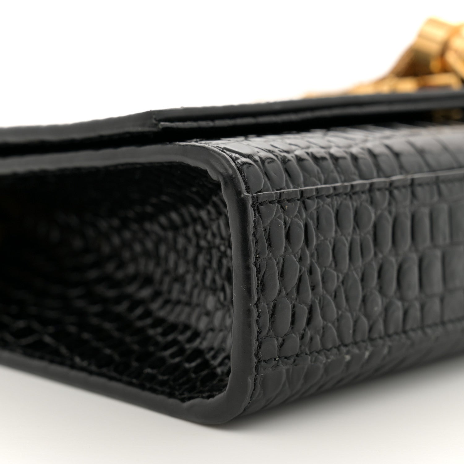 Saint Laurent Calfskin Crocodile Embossed Medium Classic Monogram Kate Tassel Satchel Black 9 of 13
